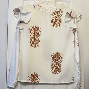 Ruffle Sleeve Pineapple Print Blouse